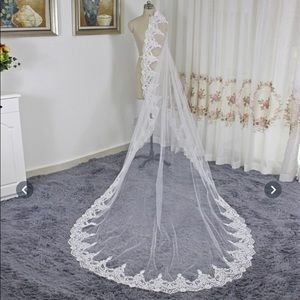 Cathedral length white veil with comb.